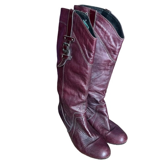 Vintage Aldo Womens Soft Leather Slouchy Heel Boots Burgundy - Picture 3 of 12